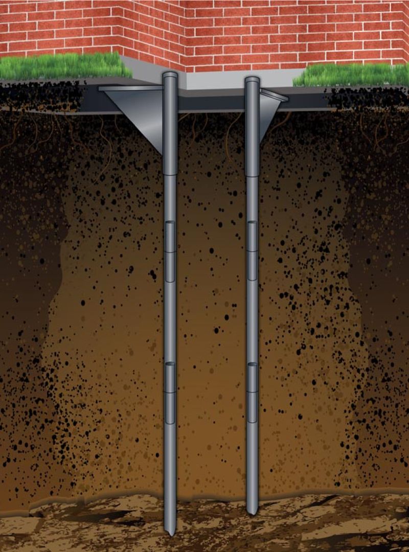 Illustration of straight steel pier foundation repair.