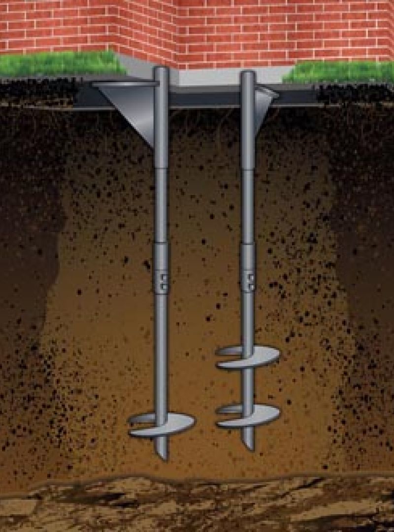 Illustration of helical steel piers.